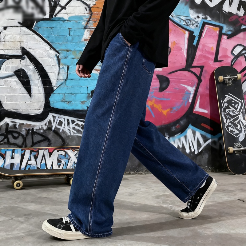 Streetwear Brand Denim - Celana Jeans Longgar Streetwear Pria Gaya